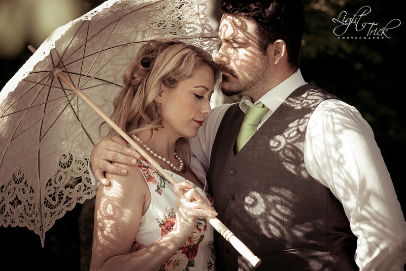 vintage lace parasol umbrella, couple posing
