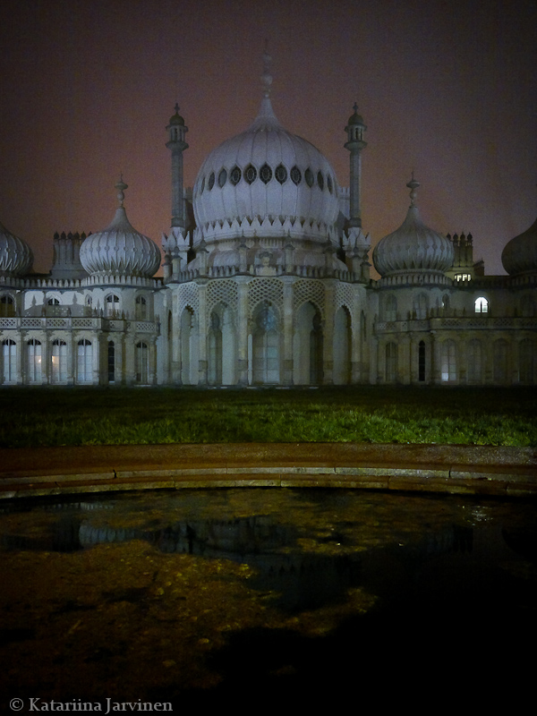 The Royal Pavilion Brighton at night, pond