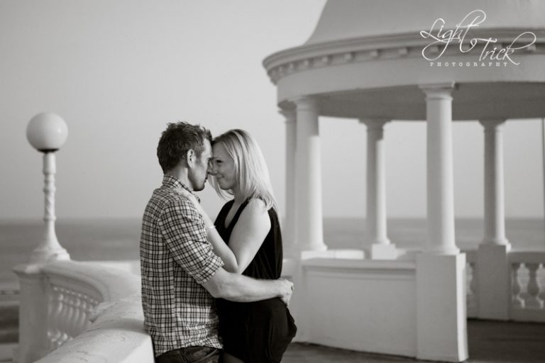 engagement shoot, black and white, Bexhill seafront